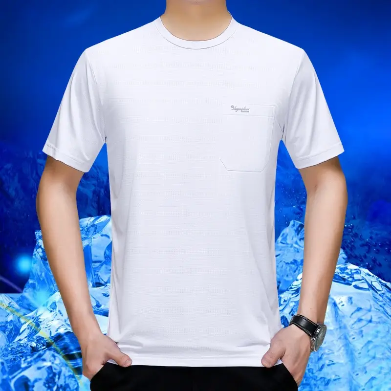 Men Ice Silk Short Sleeve T-Shirt with Pocket - Image 5