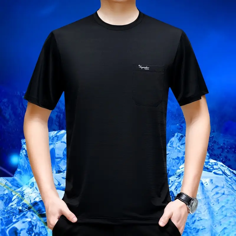 Men Ice Silk Short Sleeve T-Shirt with Pocket - Image 6