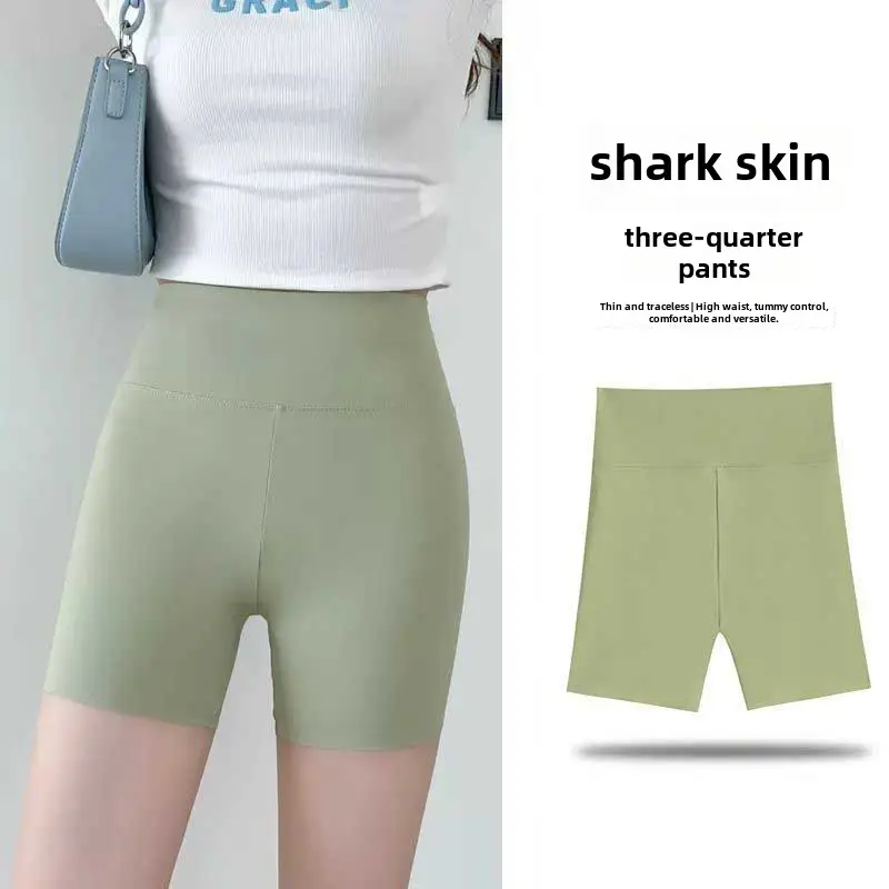 Women's Green Sharkskin Shorts Three Quarter Length - Image 5