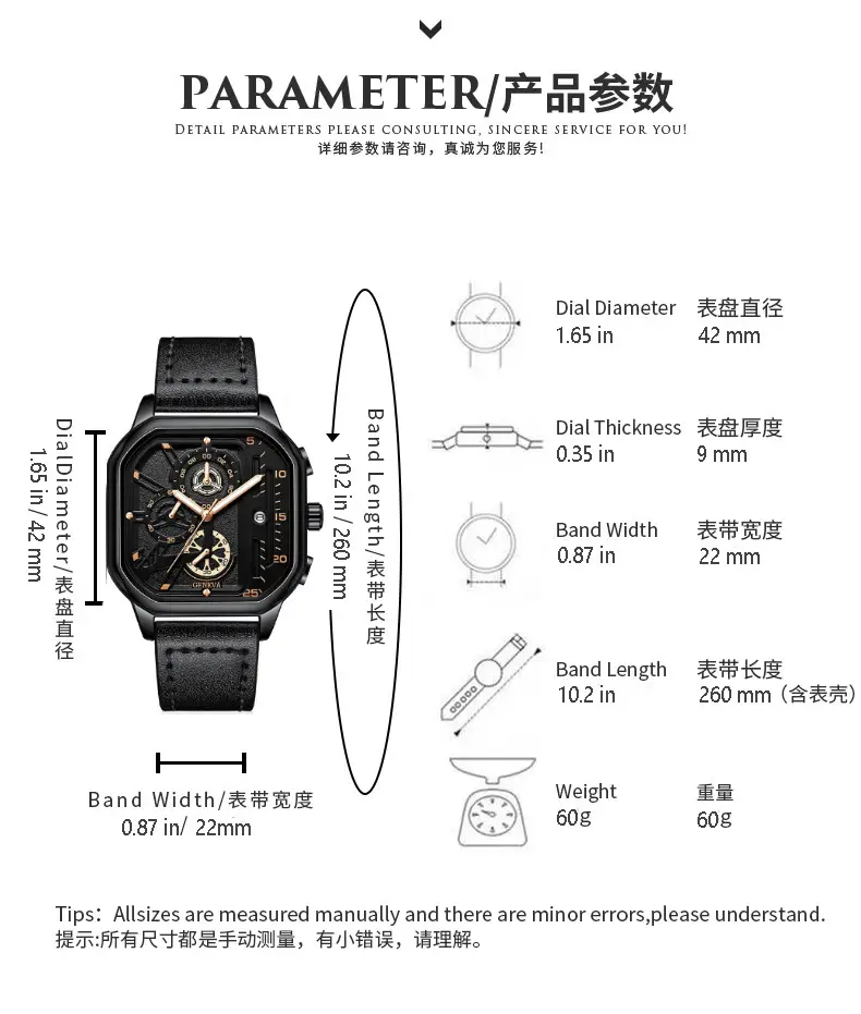 Men's Black Chronograph Watch with Leather Strap — feature 10