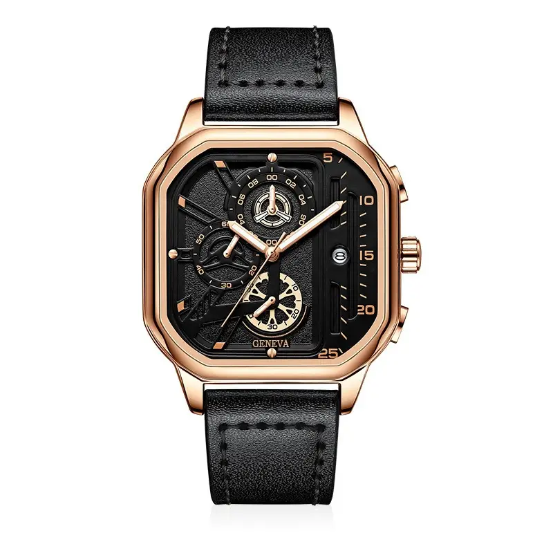Men's Black Chronograph Watch with Leather Strap — feature 11