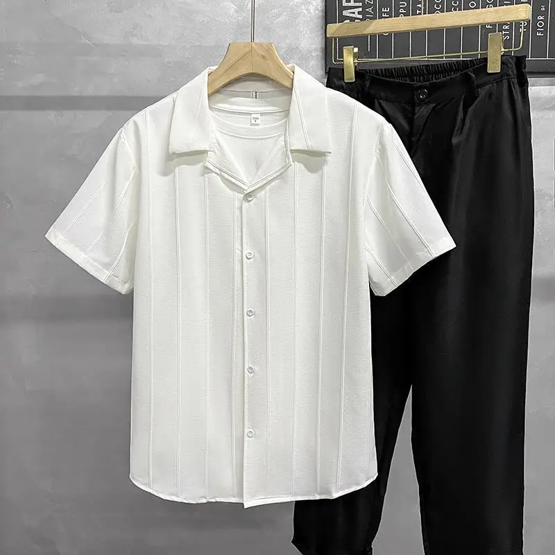 Men's Light Green Short Sleeve Shirt with Black Pants - Image 5