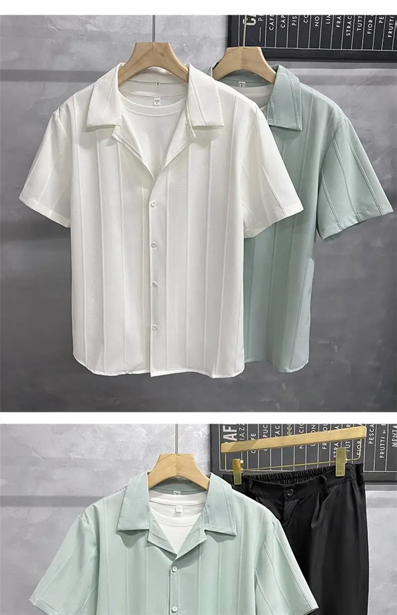 Men's Light Green Short Sleeve Shirt with Black Pants — feature 1