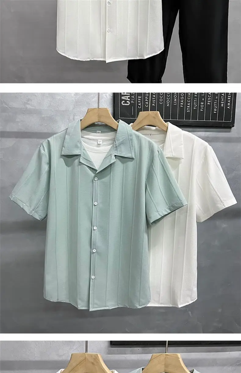 Men's Light Green Short Sleeve Shirt with Black Pants — feature 3