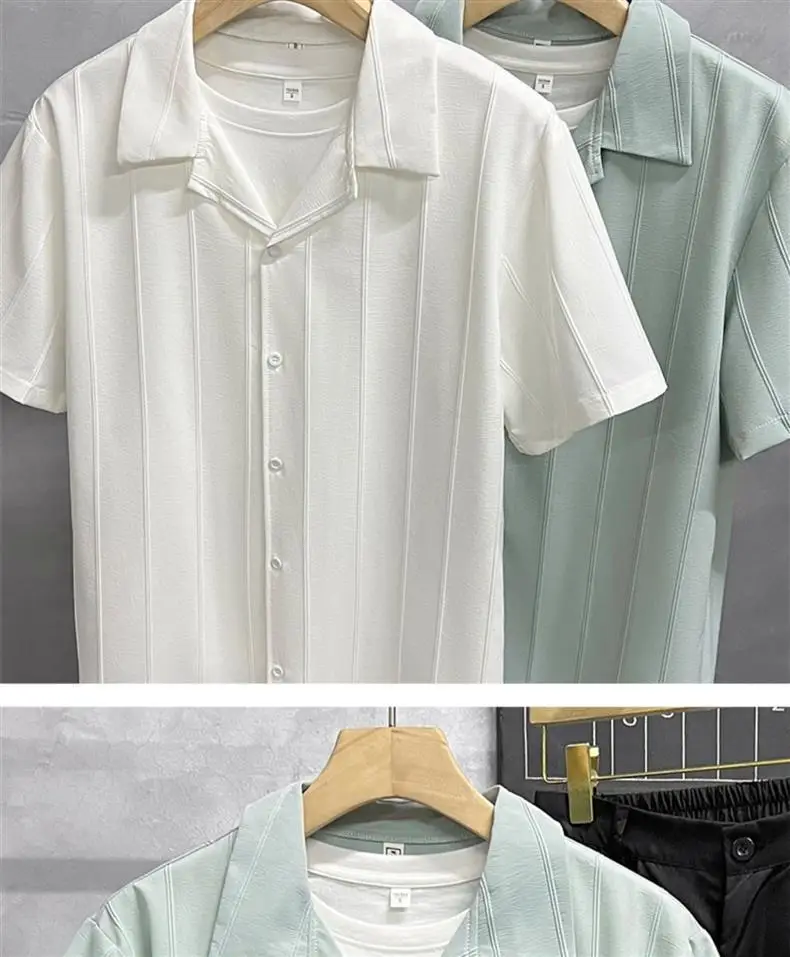 Men's Light Green Short Sleeve Shirt with Black Pants — feature 4