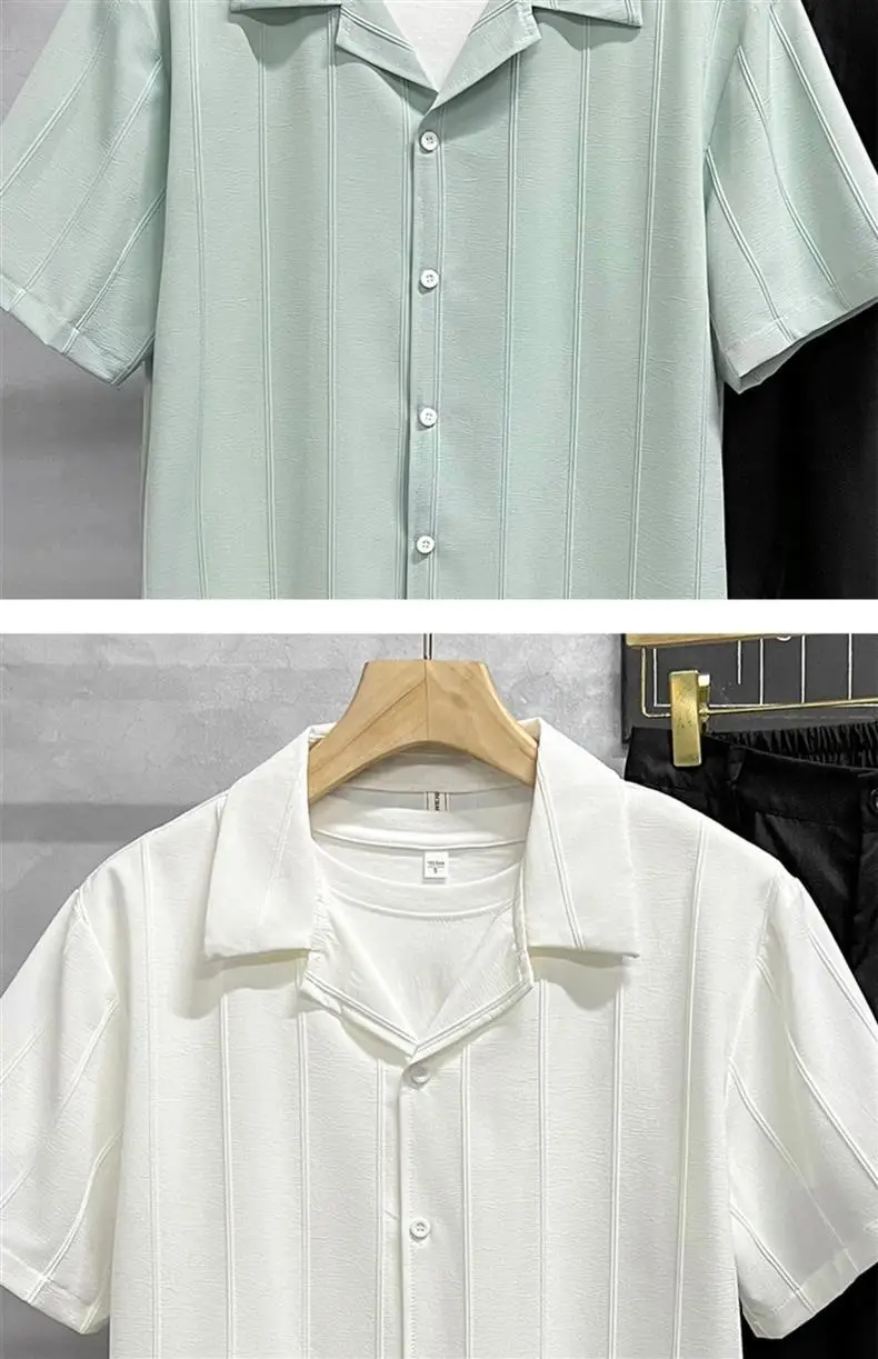 Men's Light Green Short Sleeve Shirt with Black Pants — feature 5