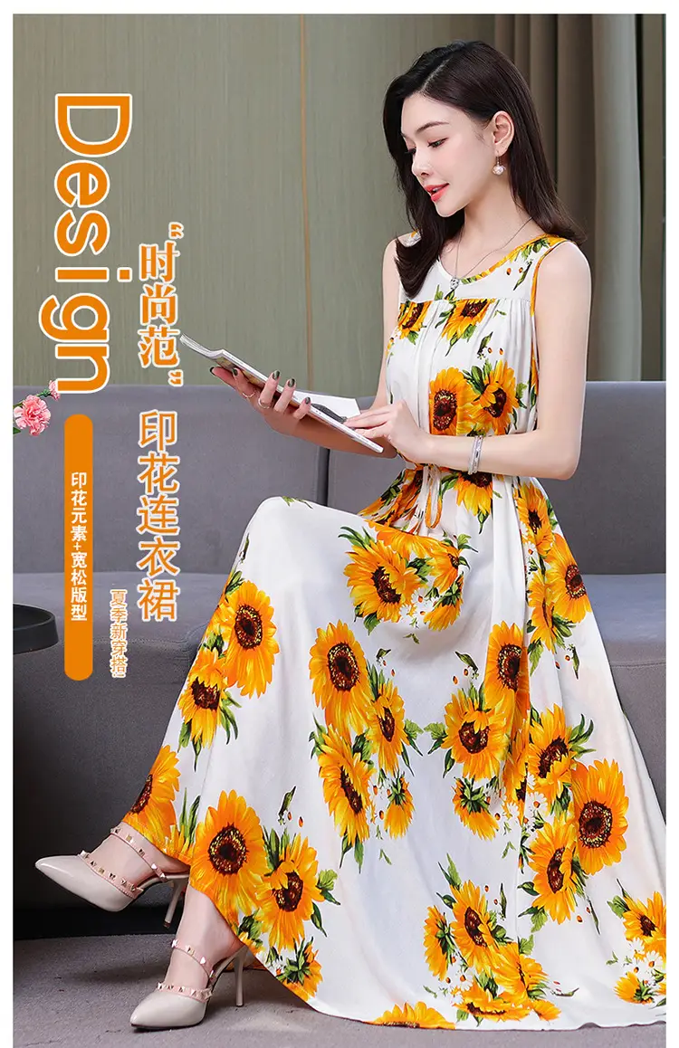 Red Floral Cotton Silk Summer Dress for Women Plus Size — feature 1