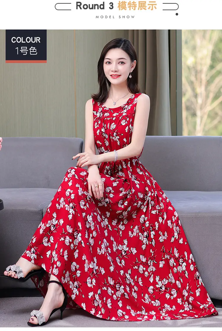 Red Floral Cotton Silk Summer Dress for Women Plus Size — feature 13