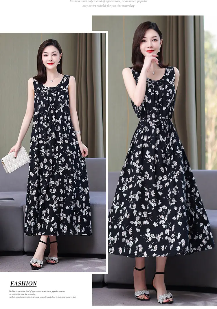 Red Floral Cotton Silk Summer Dress for Women Plus Size — feature 16