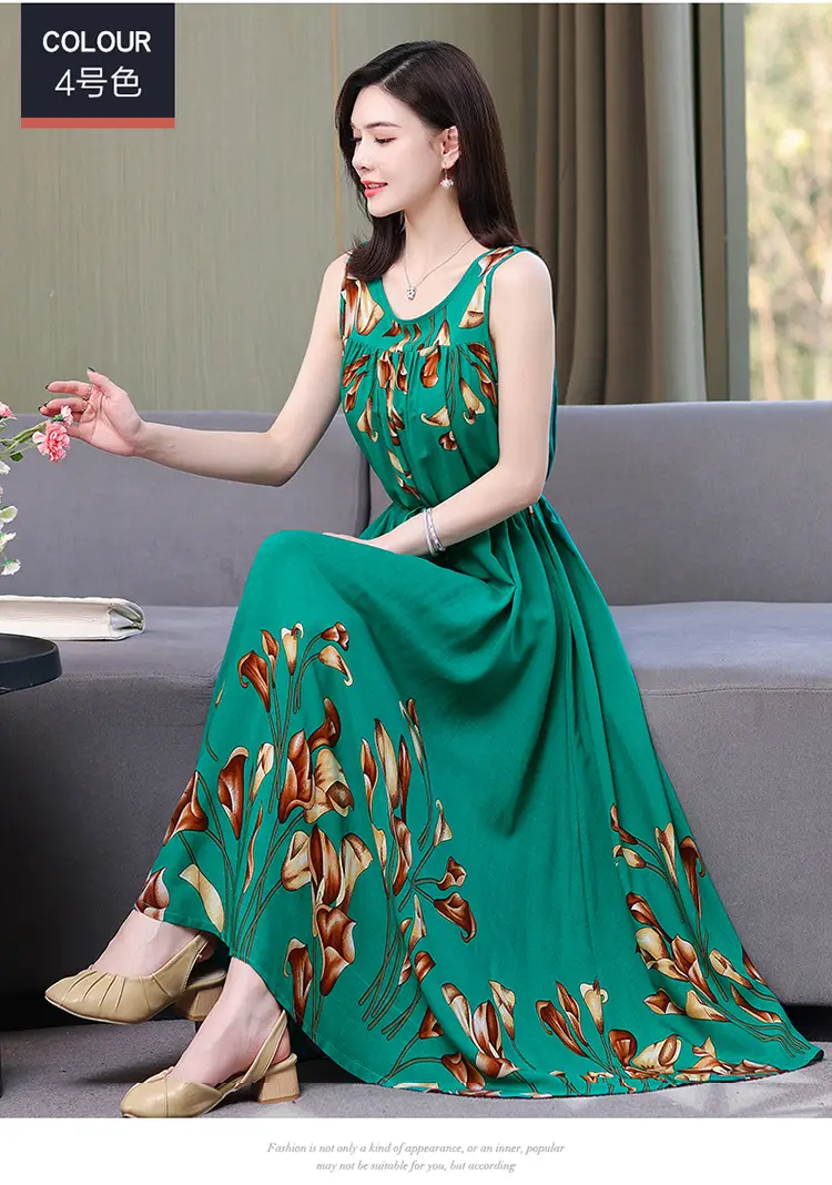 Red Floral Cotton Silk Summer Dress for Women Plus Size — feature 19