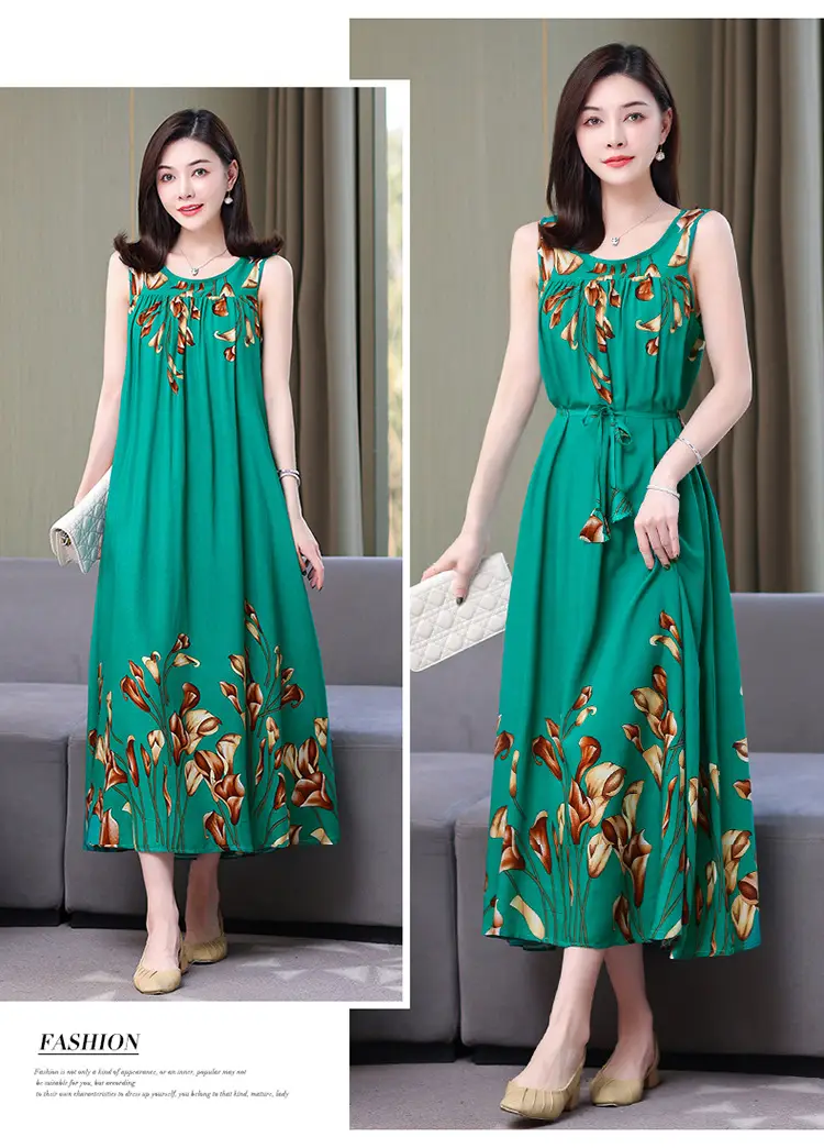 Red Floral Cotton Silk Summer Dress for Women Plus Size — feature 20