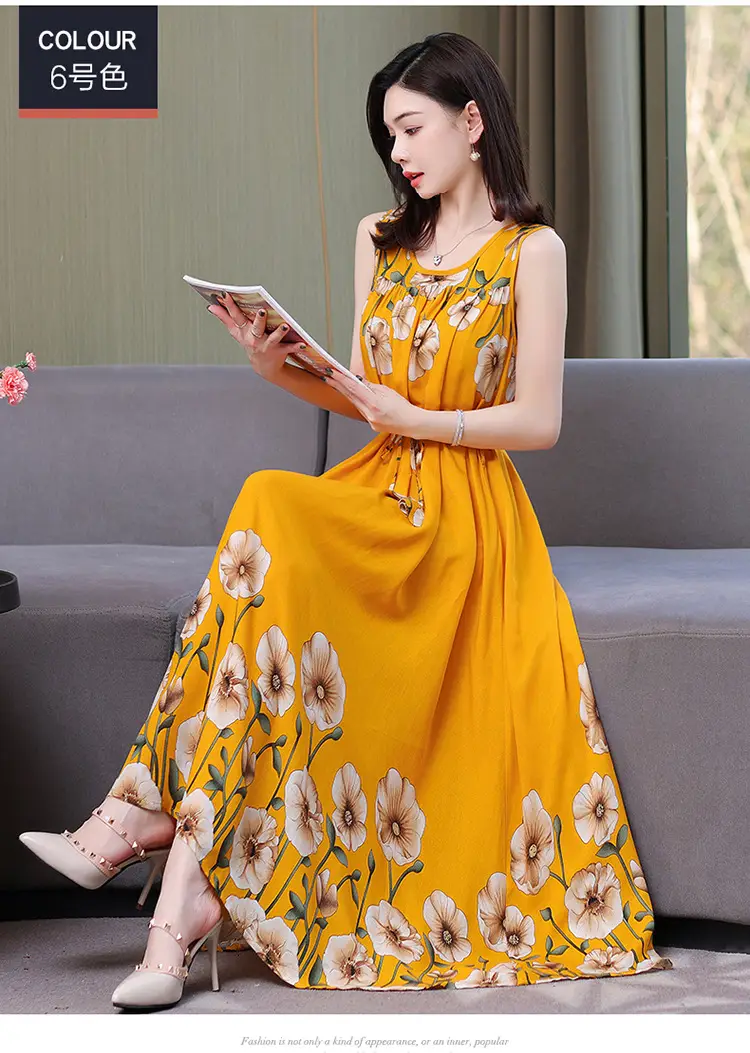 Red Floral Cotton Silk Summer Dress for Women Plus Size — feature 23