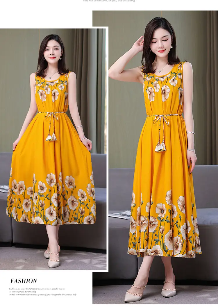 Red Floral Cotton Silk Summer Dress for Women Plus Size — feature 24