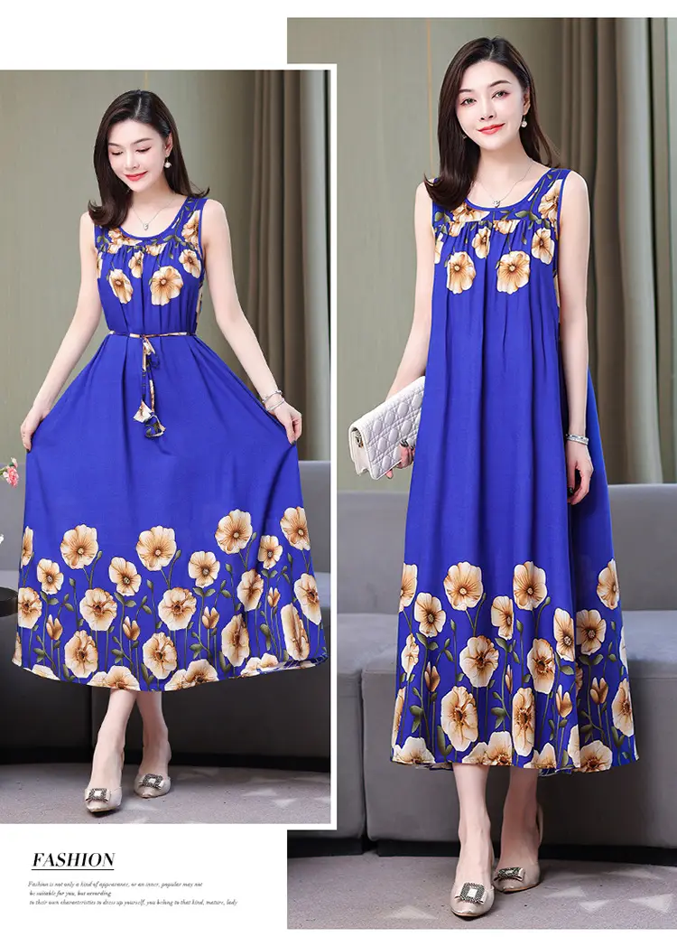 Red Floral Cotton Silk Summer Dress for Women Plus Size — feature 26