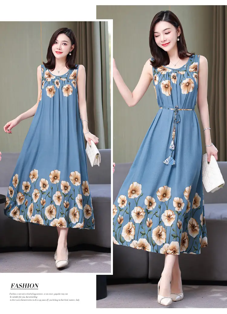 Red Floral Cotton Silk Summer Dress for Women Plus Size — feature 27