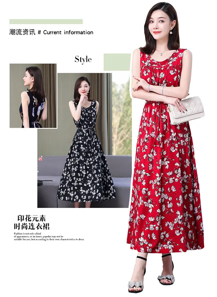 Red Floral Cotton Silk Summer Dress for Women Plus Size — feature 3