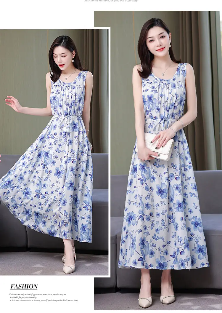 Red Floral Cotton Silk Summer Dress for Women Plus Size — feature 30