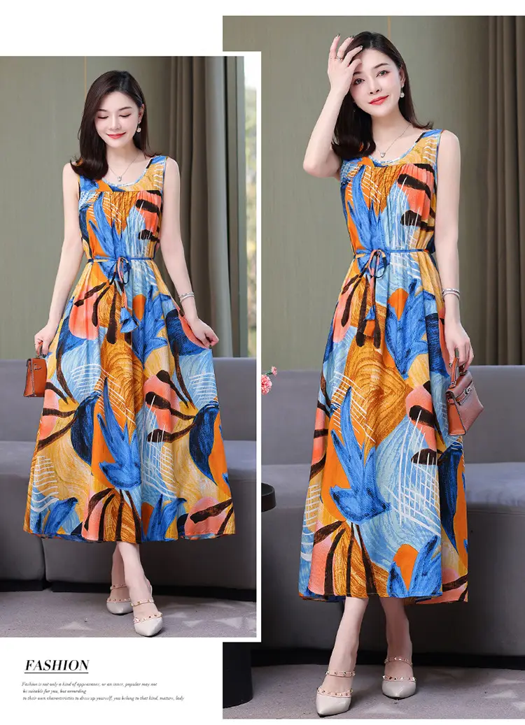 Red Floral Cotton Silk Summer Dress for Women Plus Size — feature 32