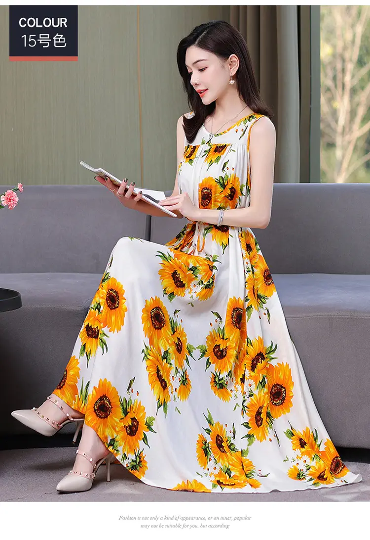 Red Floral Cotton Silk Summer Dress for Women Plus Size — feature 33