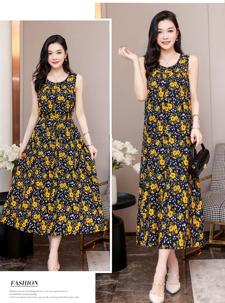 Red Floral Cotton Silk Summer Dress for Women Plus Size — feature 35