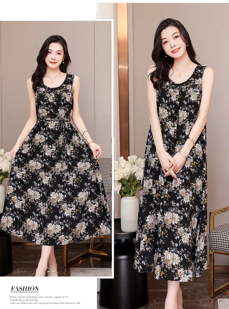 Red Floral Cotton Silk Summer Dress for Women Plus Size — feature 36