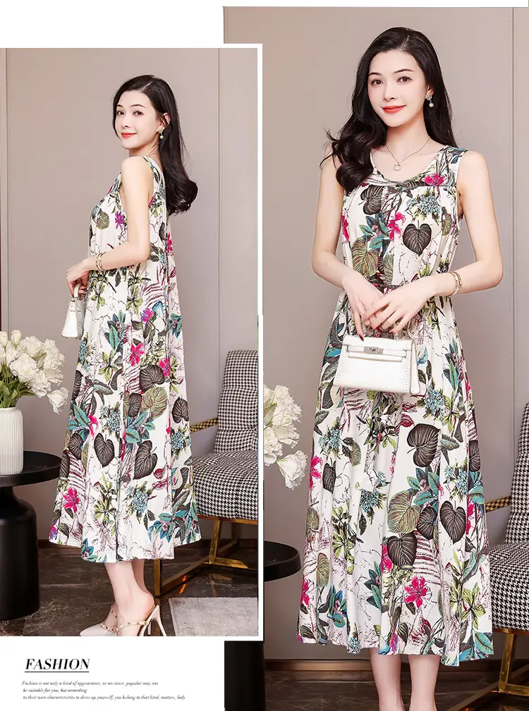 Red Floral Cotton Silk Summer Dress for Women Plus Size — feature 38