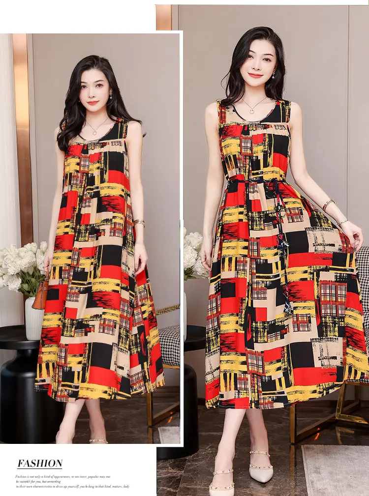 Red Floral Cotton Silk Summer Dress for Women Plus Size — feature 39