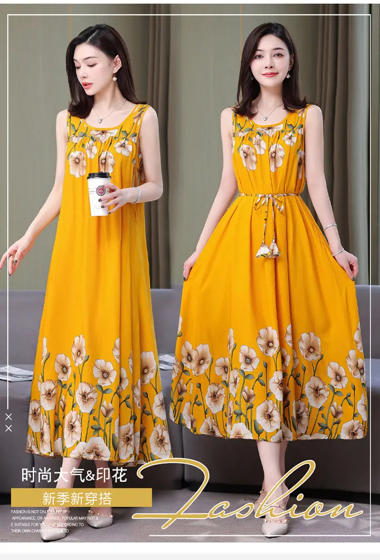 Red Floral Cotton Silk Summer Dress for Women Plus Size — feature 4