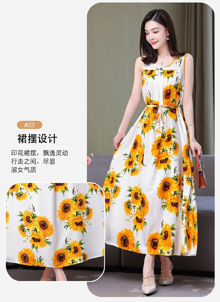 Red Floral Cotton Silk Summer Dress for Women Plus Size — feature 7