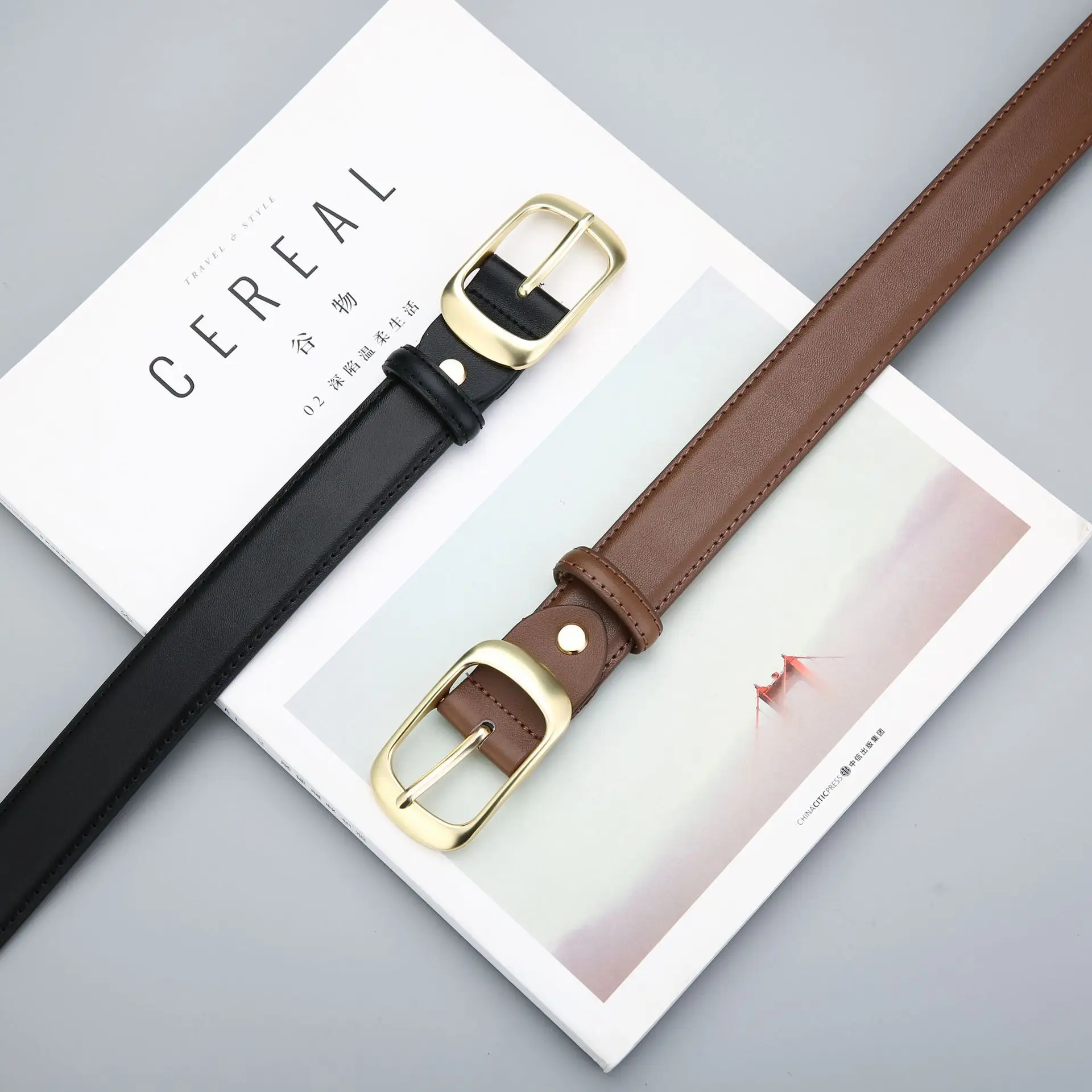 Women's Genuine Leather Belt with Gold Buckle - Image 7