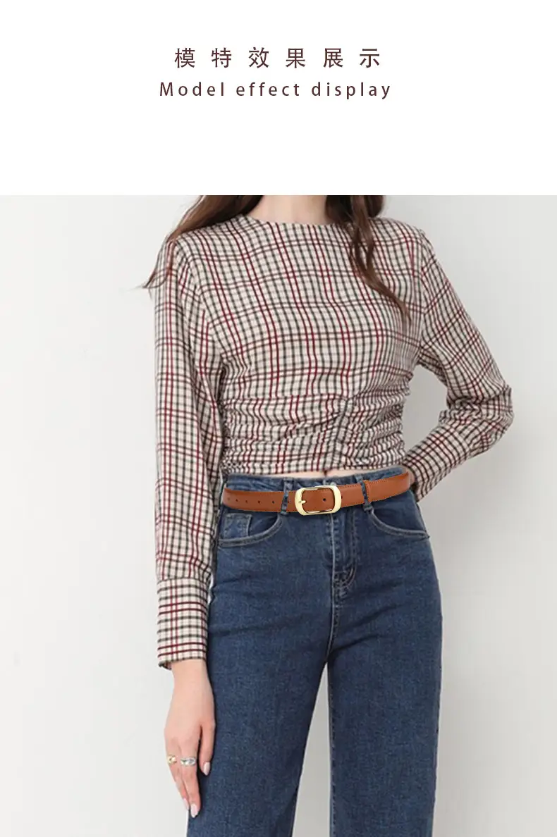 Women's Genuine Leather Belt with Gold Buckle — feature 1