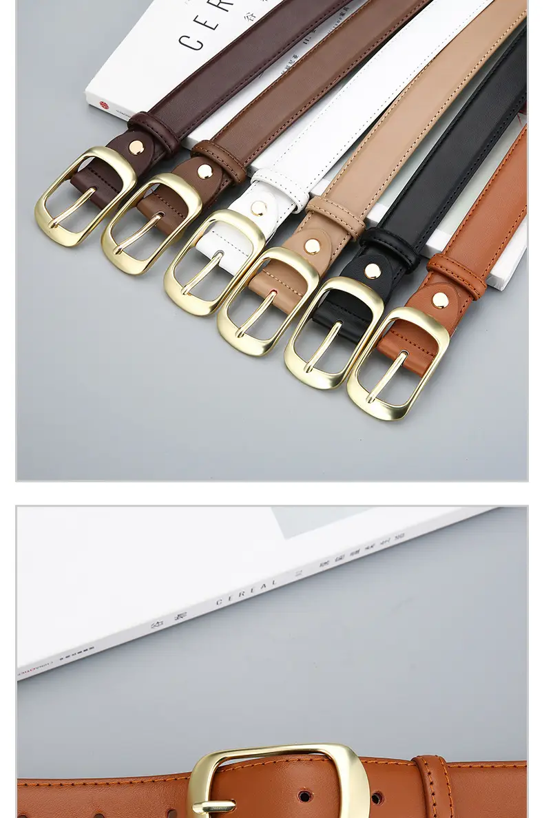 Women's Genuine Leather Belt with Gold Buckle — feature 10