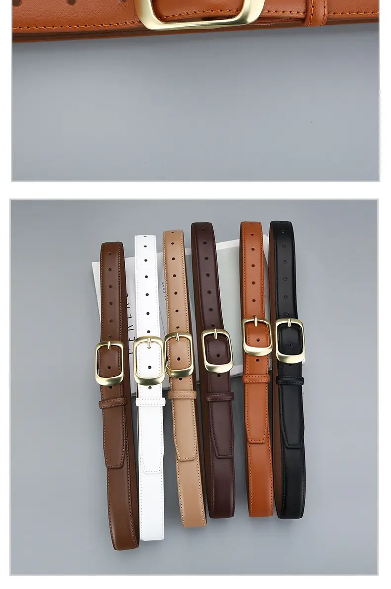 Women's Genuine Leather Belt with Gold Buckle — feature 11