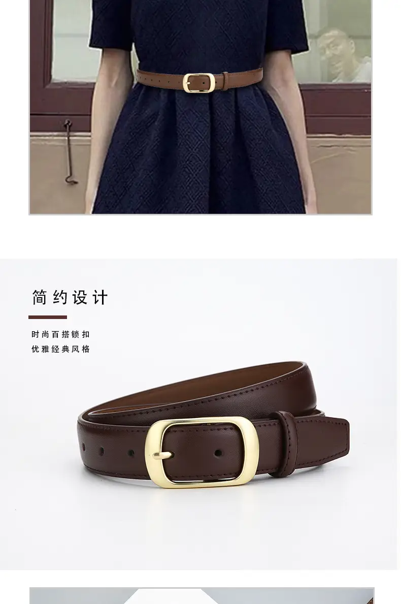 Women's Genuine Leather Belt with Gold Buckle — feature 3