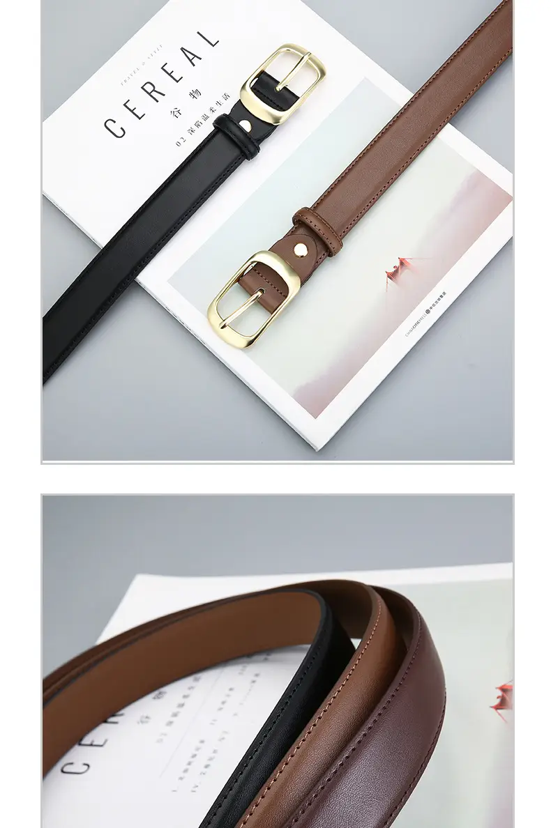 Women's Genuine Leather Belt with Gold Buckle — feature 4