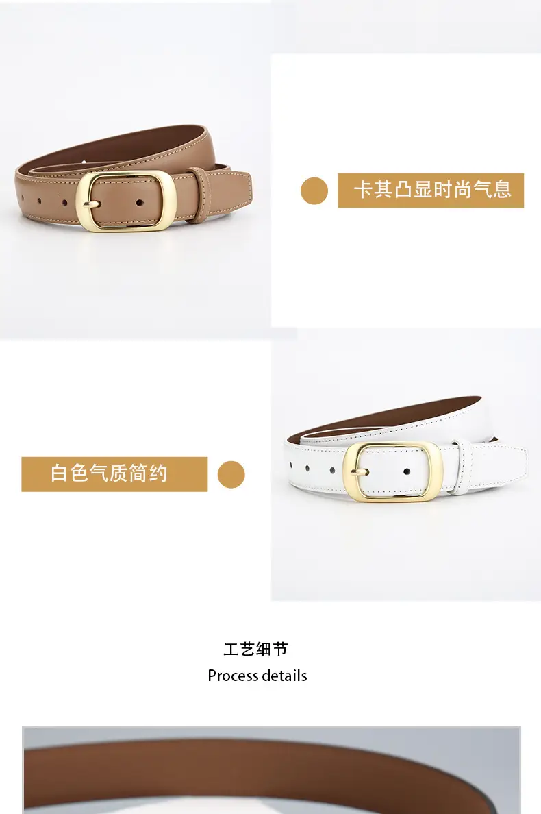 Women's Genuine Leather Belt with Gold Buckle — feature 7