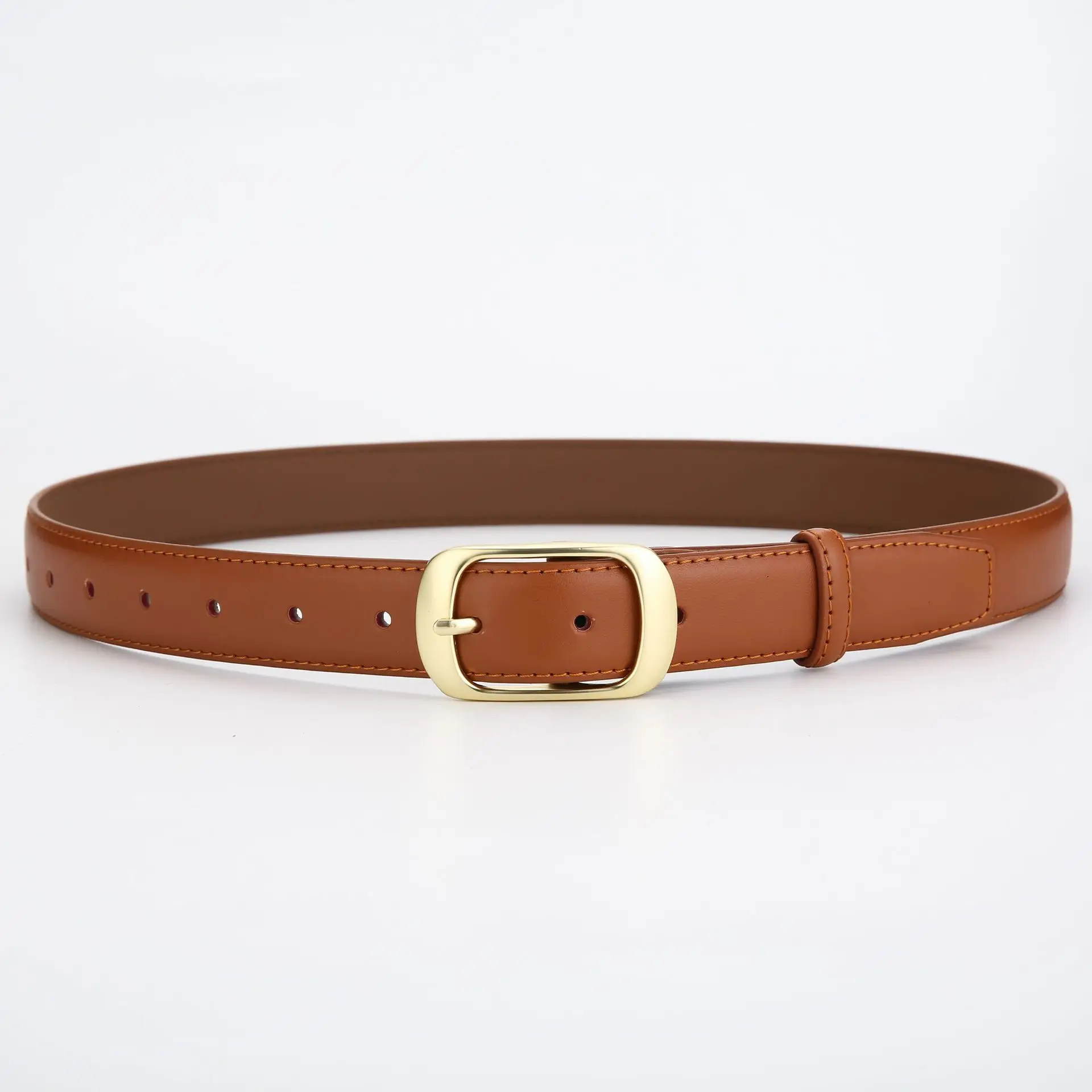 Women's Genuine Leather Belt with Gold Buckle