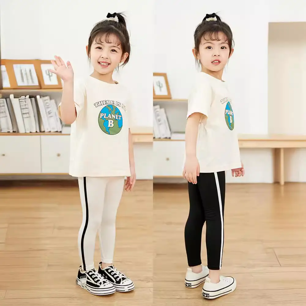 24 Girls Korean Style Stretchable Leggings White Black Stripes - Image 14