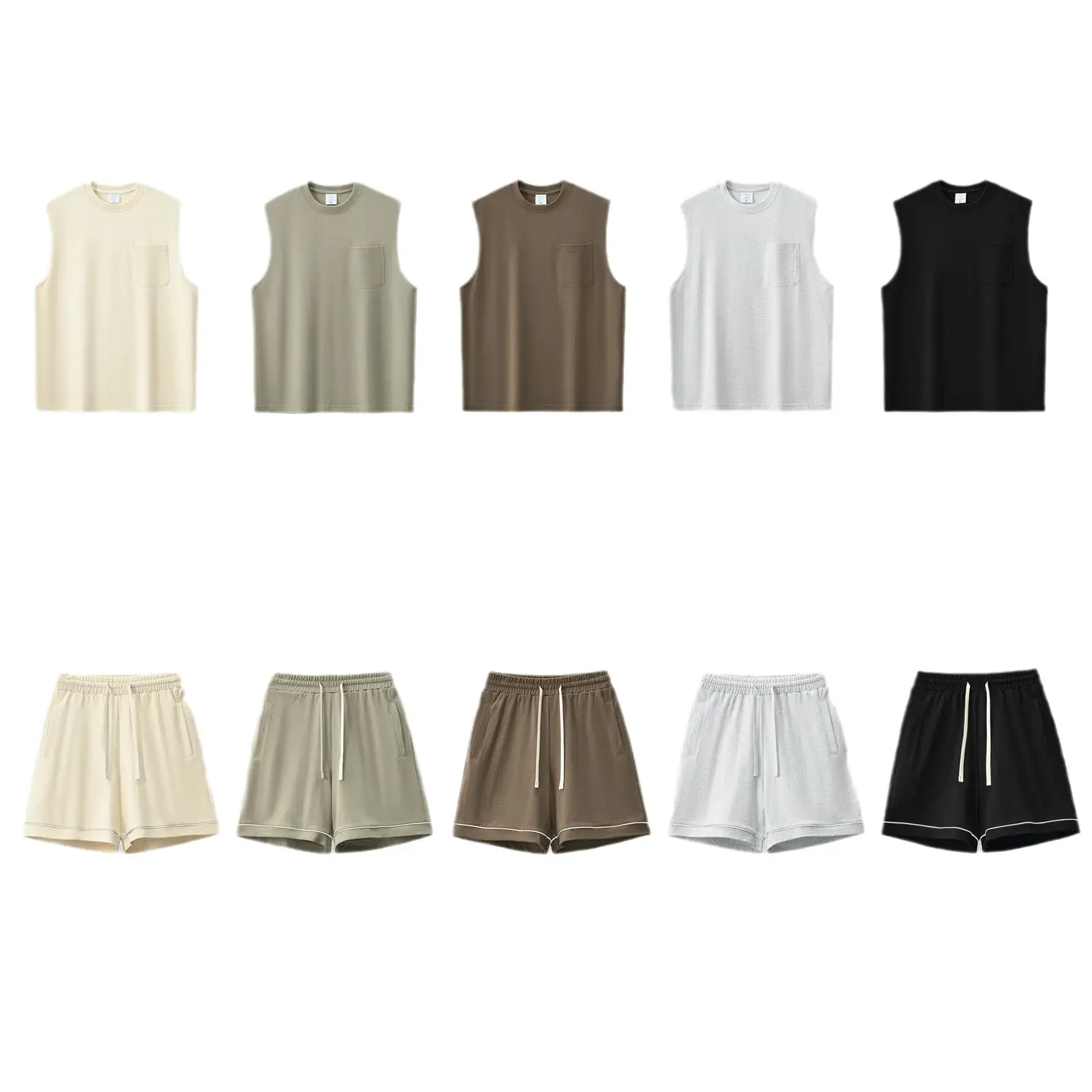 Men's 3-Pc Cotton Vest & Shorts Set Summer Solid Colors - Image 8
