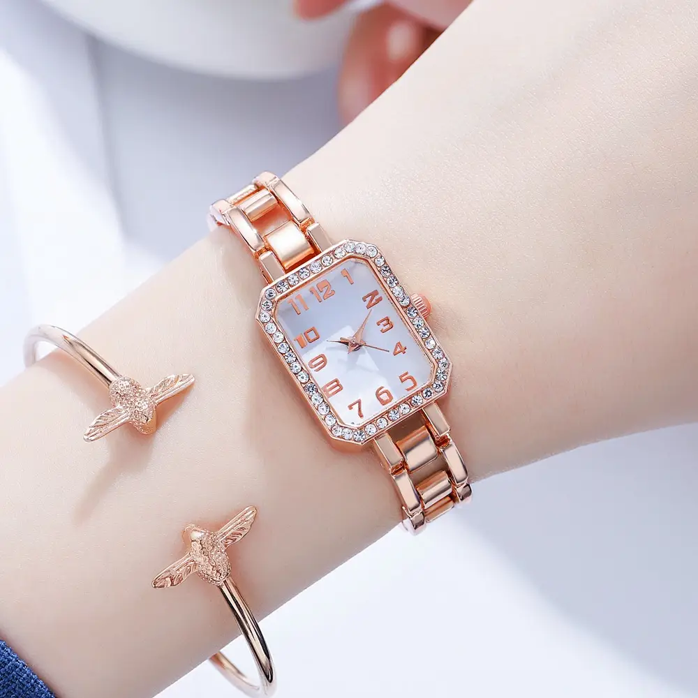 Rose Gold Women's Square Diamond Watch - Image 5