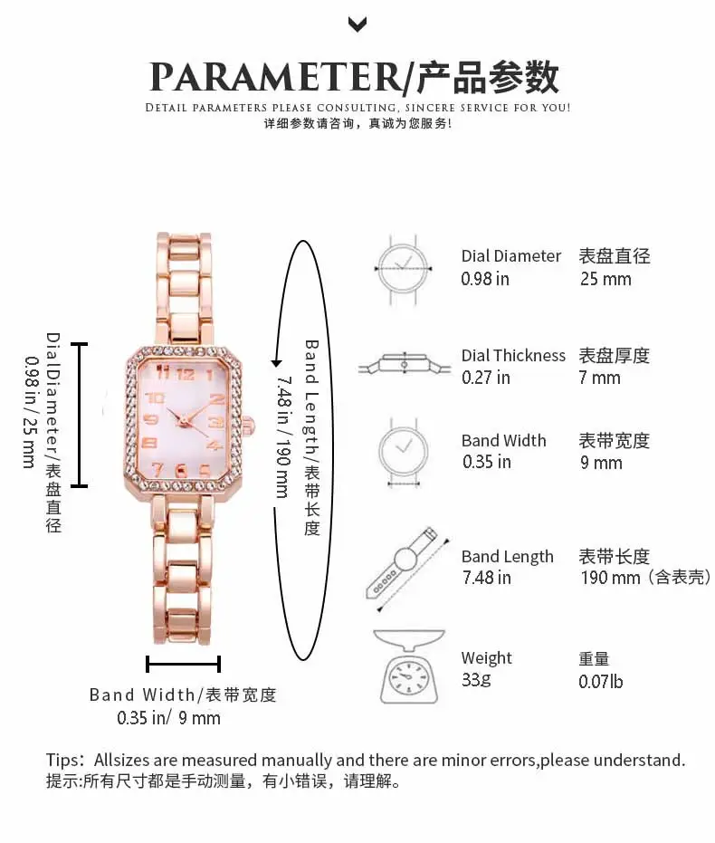 Rose Gold Women's Square Diamond Watch — feature 1