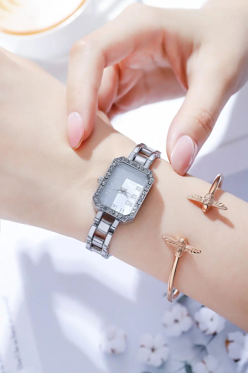 Rose Gold Women's Square Diamond Watch — feature 6
