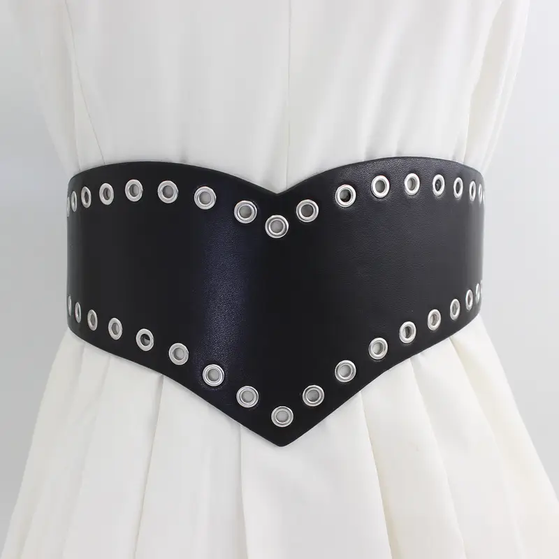 Ladies Elastic Eye Hole Belt with Metal Grommets Brown Black - Image 6