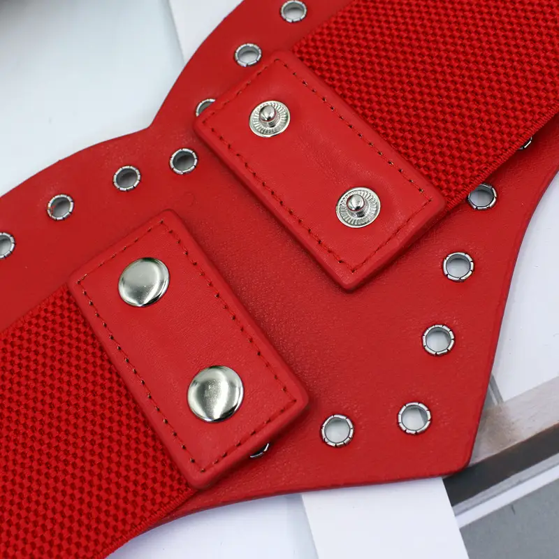Ladies Elastic Eye Hole Belt with Metal Grommets Brown Black - Image 7