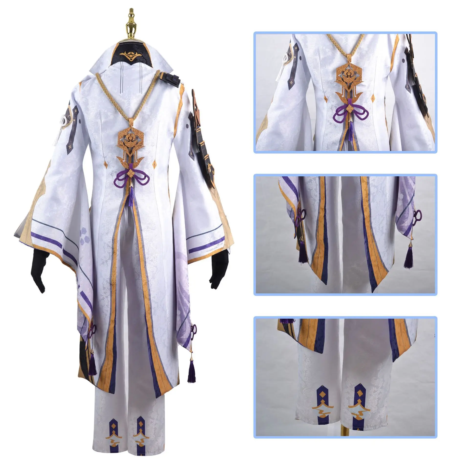 God Cosplay Suit White Gold Tassels Full Set — feature 5