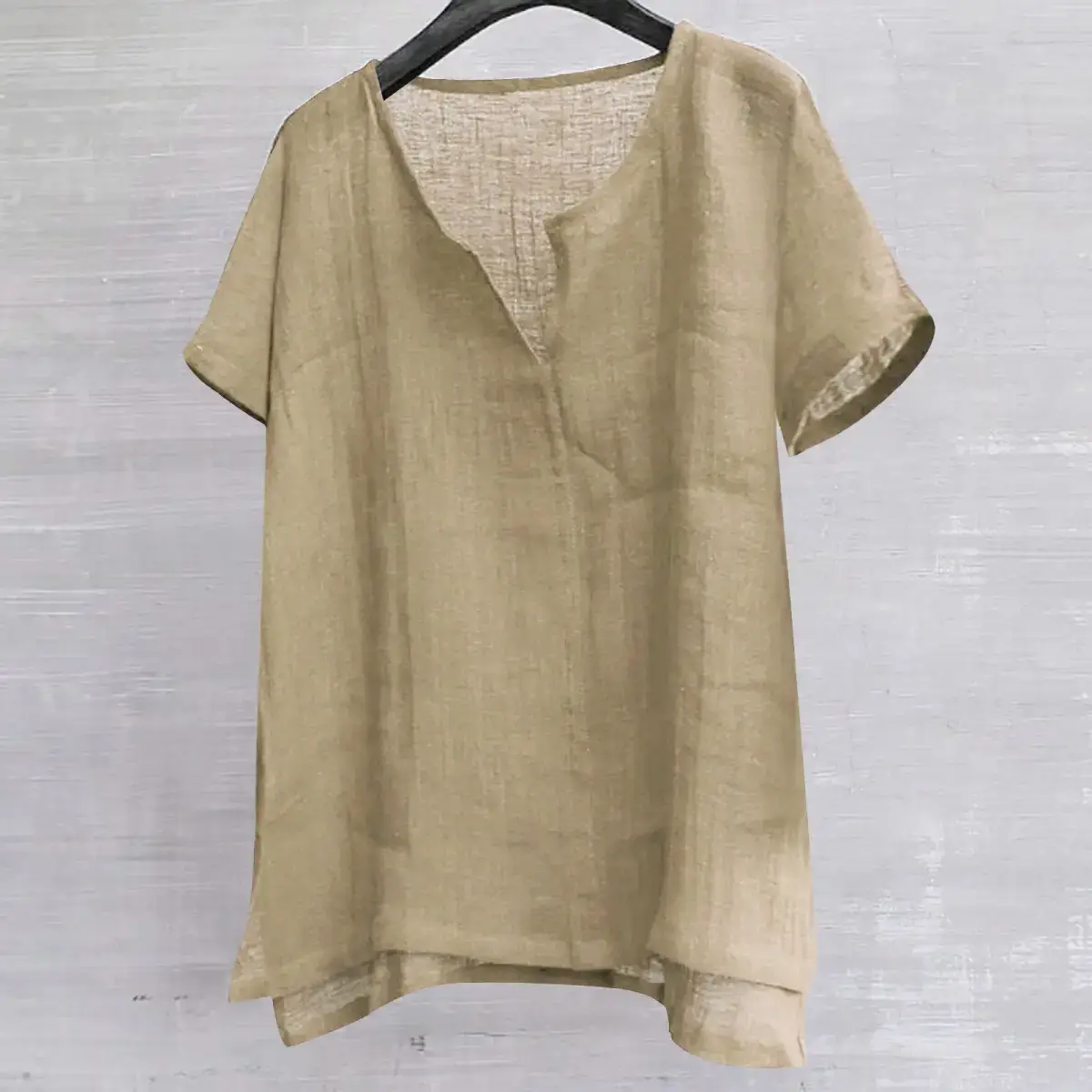 Men Cotton Linen Short Sleeve T-Shirt Blue Zen Style