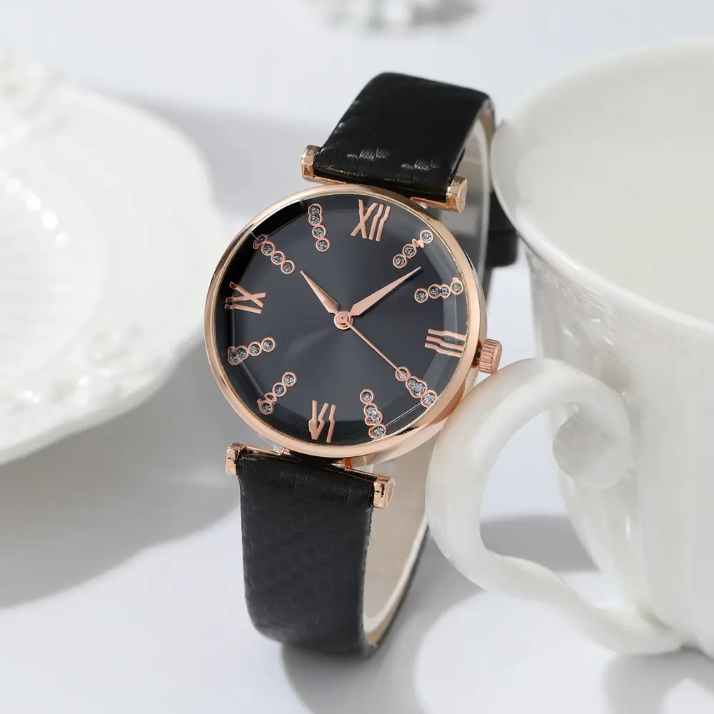 Women's Rose Gold Roman Dial Watch with Beige Strap - Image 8