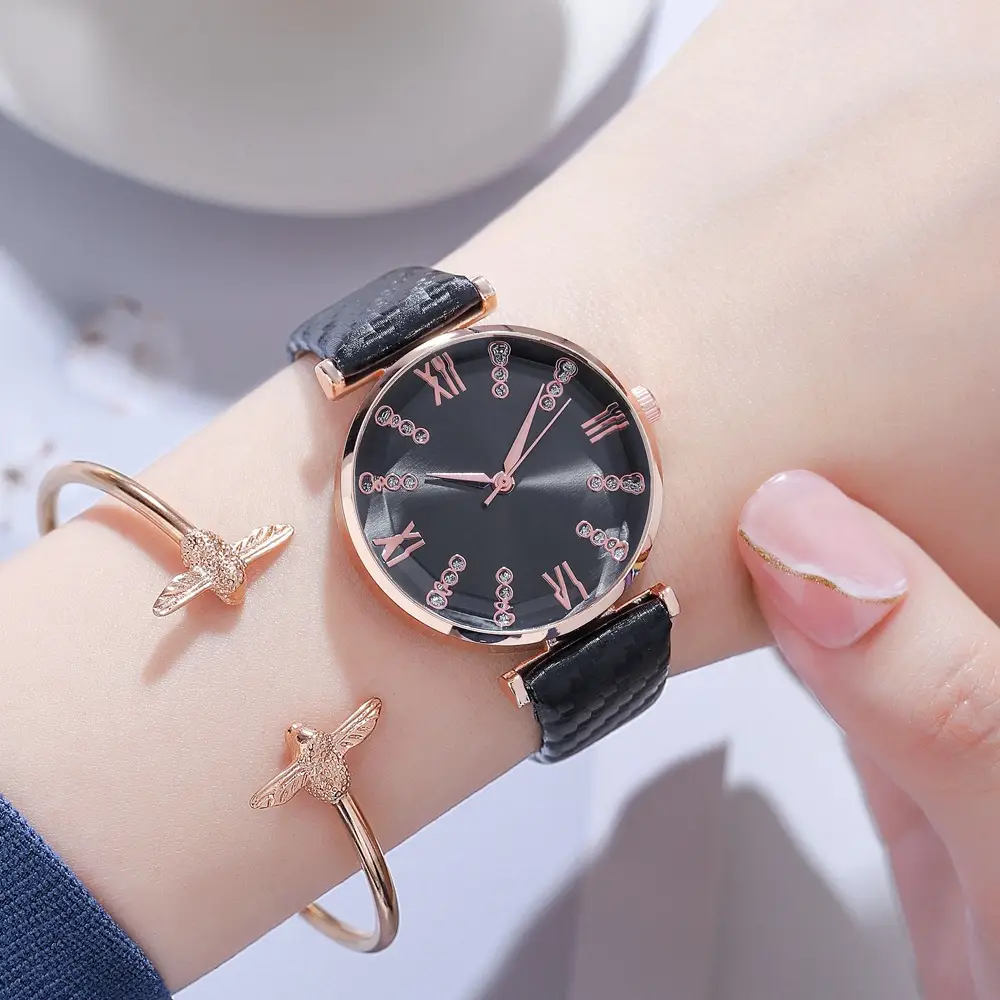 Women's Rose Gold Roman Dial Watch with Beige Strap — feature 18