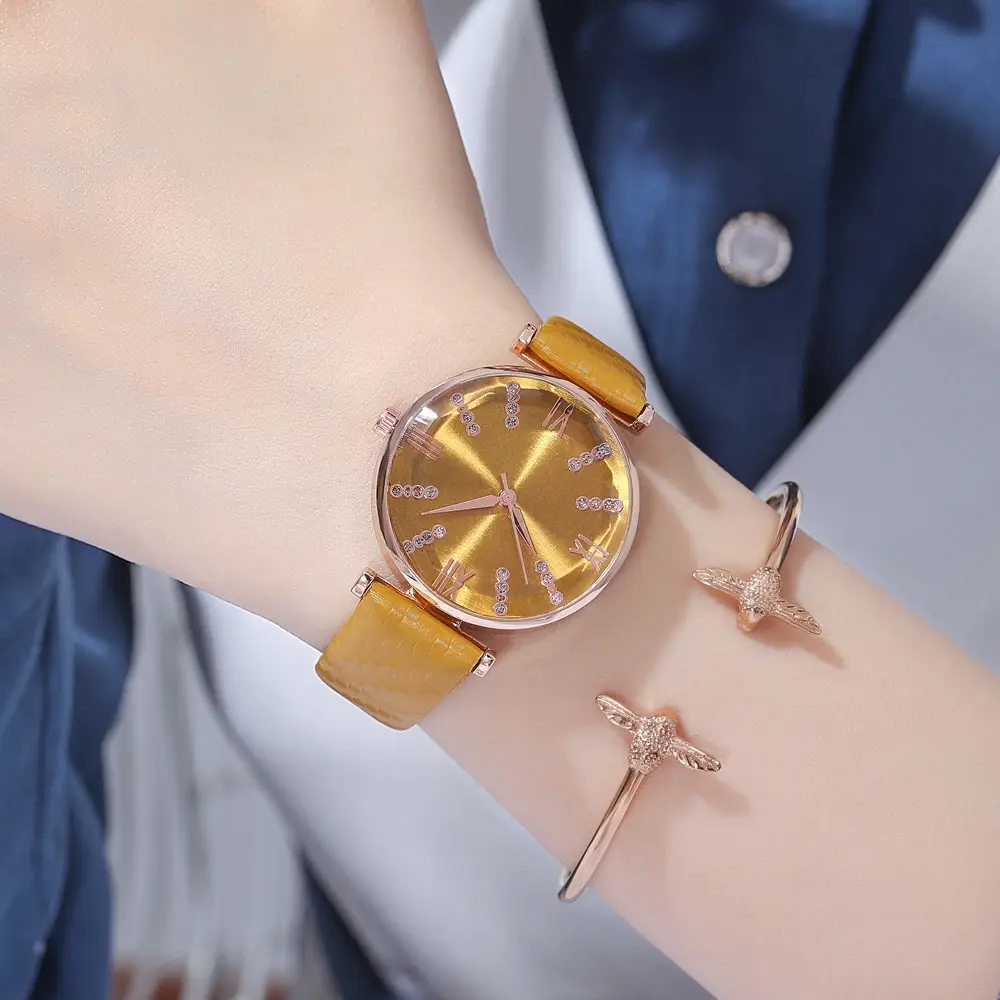 Women's Rose Gold Roman Dial Watch with Beige Strap — feature 21