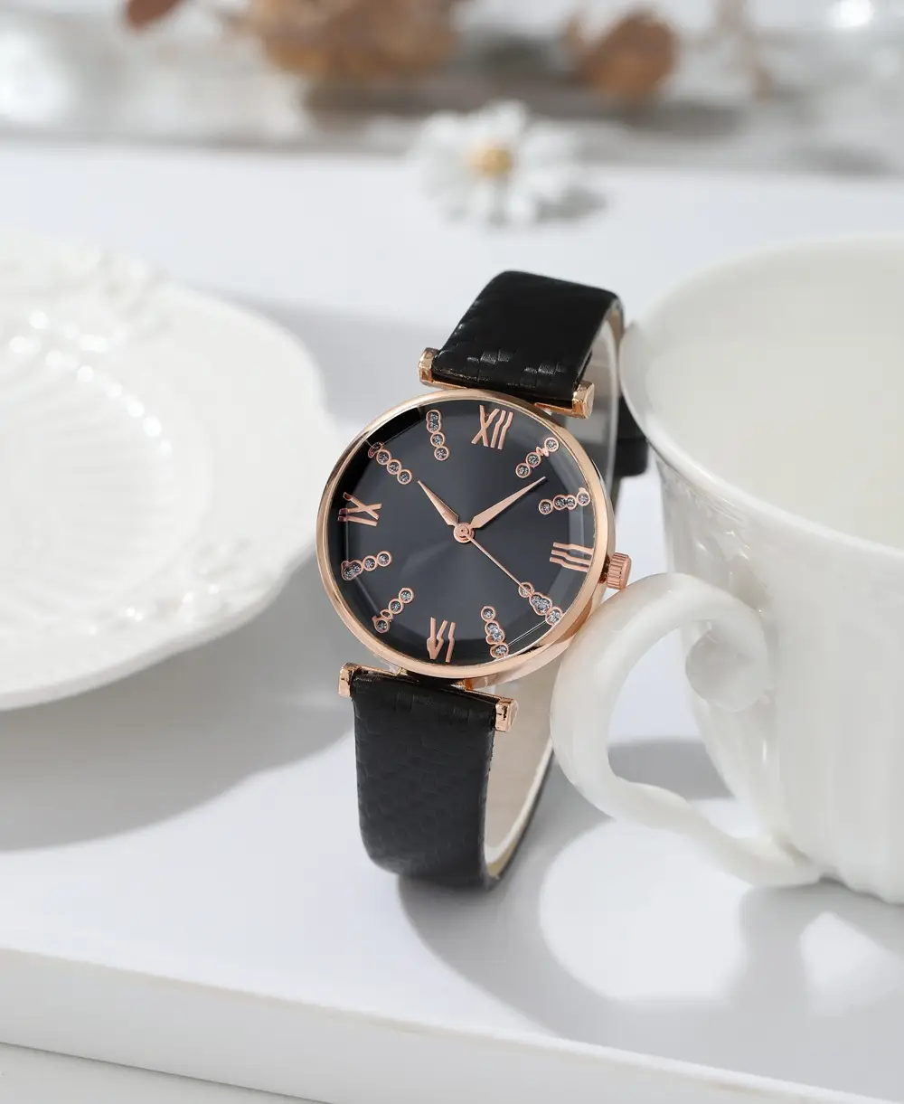 Women's Rose Gold Roman Dial Watch with Beige Strap — feature 4